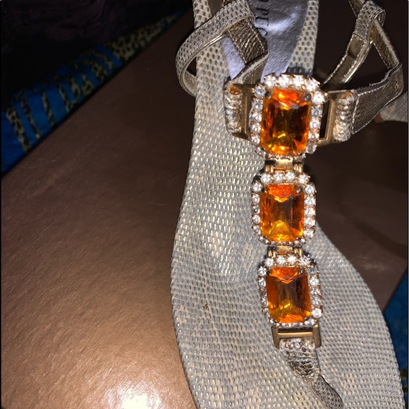 Emilio Pucci, Kitten Heel, Amber & Rhinestone Embellished Sandals, Sz 40/ 9.5 - Picture 2 of 4